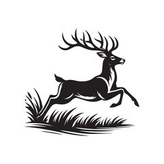 Elegant Black and White Silhouette of a Majestic Deer run