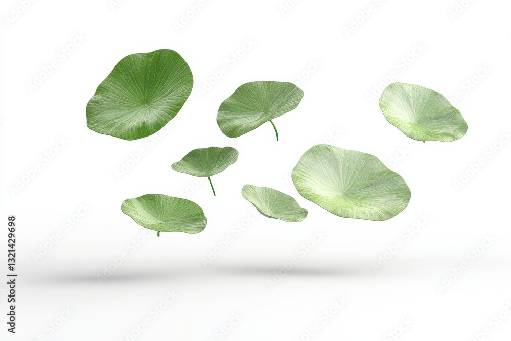 Aufkleber Green leaves float gracefully in mid-air, creating a serene and relaxing atmosphere in a minimalist setting