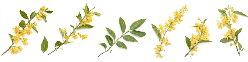 Fototapeta premium Delicate Yellow Flowers and Leaves Arrangement