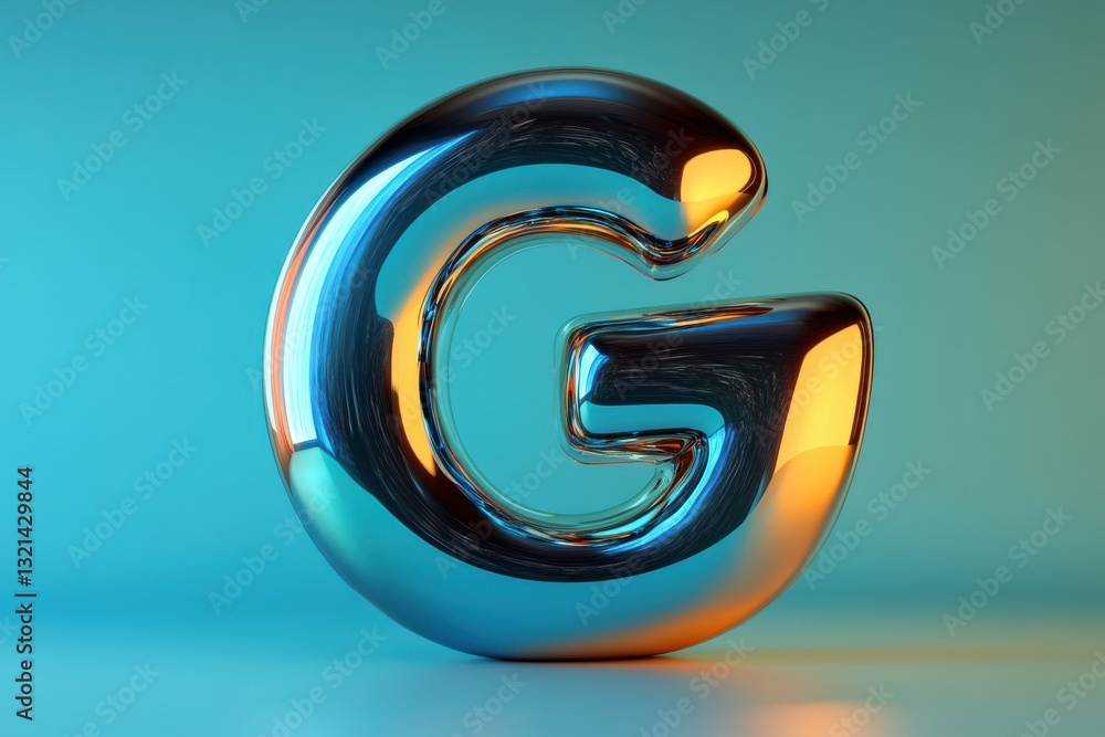 Poster metallic letter g stands out against a vibrant blue and orange gradient background creating a modern