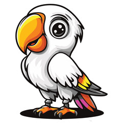 Fototapeta premium Cartoon Parrot with White Feathers and Yellow Beak