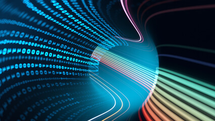 Digital data tunnel with information flow. Technology concept. Artificial Intelligence digital concept background.
