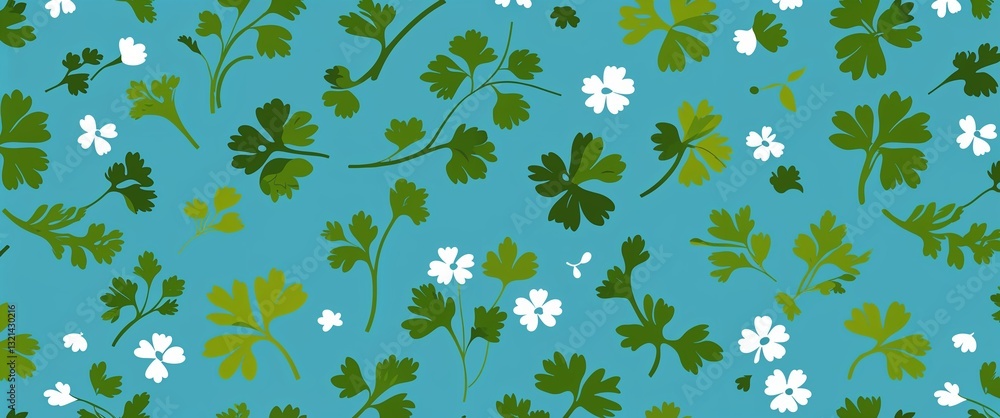 Poster parsley pattern on cyan plain background digital abstract art work illustration design