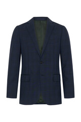 Portrait of men's suit jacket ( blazer ) isolated on transparent background, invisible ghost mannequin. Fashion industry high-quality studio shot photography. PNG format.