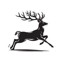 Elegant Black and White Silhouette of a Majestic Deer run