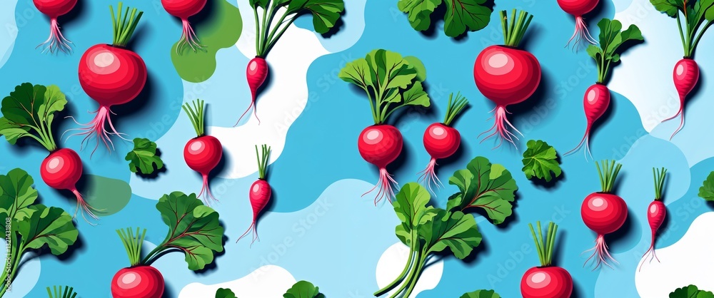 Poster radish pattern on cyan plain background digital abstract art work illustration design