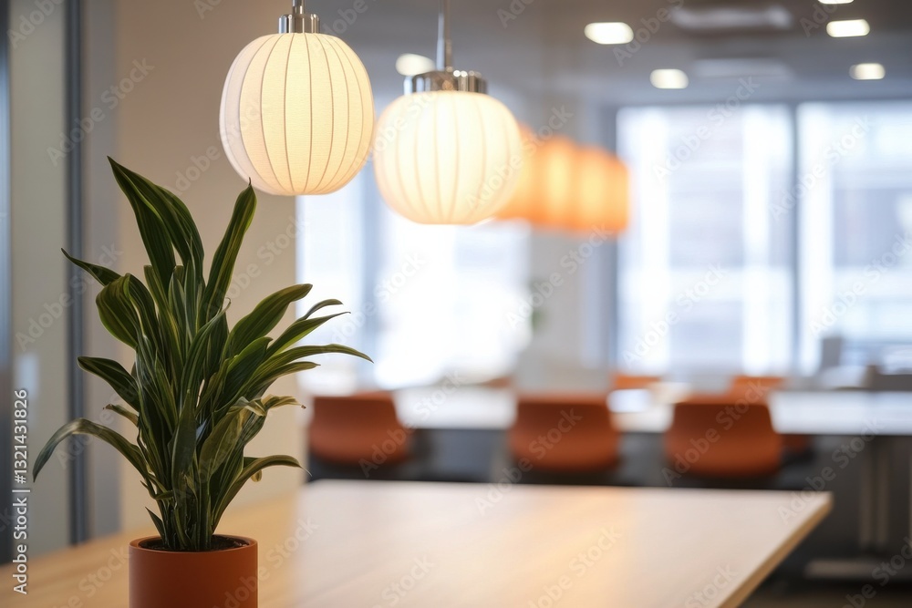 Aufkleber Modern workspace with decorative plants and soft lighting creating a calm environment