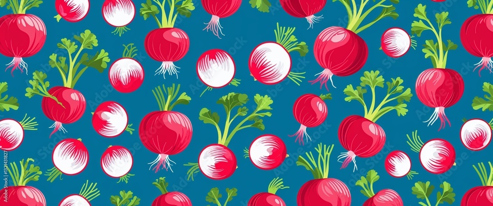 Poster radish pattern on cyan plain background digital abstract art work illustration design