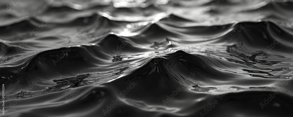Poster dark wavy surface of oil, water, petroleum product in computer graphics. abstract deep black liquid 