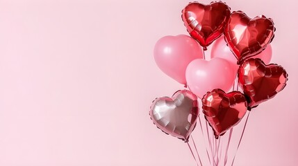 Red and Pink Heart Balloons Against a Soft Background.