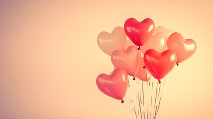 Red and Pink Heart Balloons Against a Soft Background.