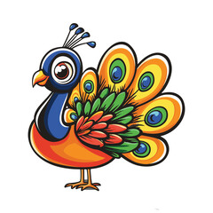 Fototapeta premium Cartoon Peacock with Colorful Feathers Displayed