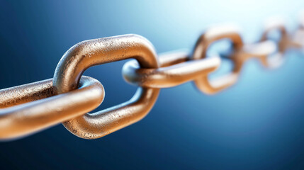 Obraz premium Close-up of a strong metal chain link, symbolizing strength and connectivity.