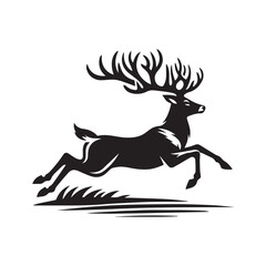 Elegant Black and White Silhouette of a Majestic Deer run