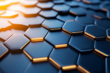 Hexagonal Pattern Background with Metallic Texture and Warm Light Accents for Design Projects