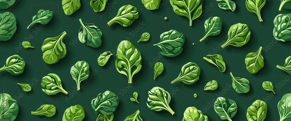 Poster spinach pattern on green plain background digital abstract art work illustration design