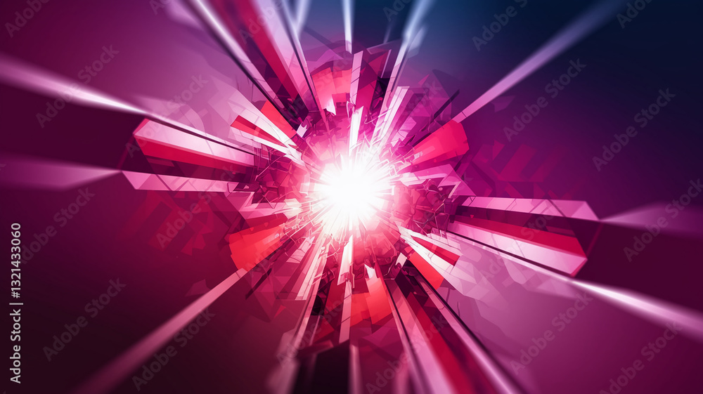 Aufkleber abstract image of pink and red geometric shapes radiating from a bright center, creating a dynamic a