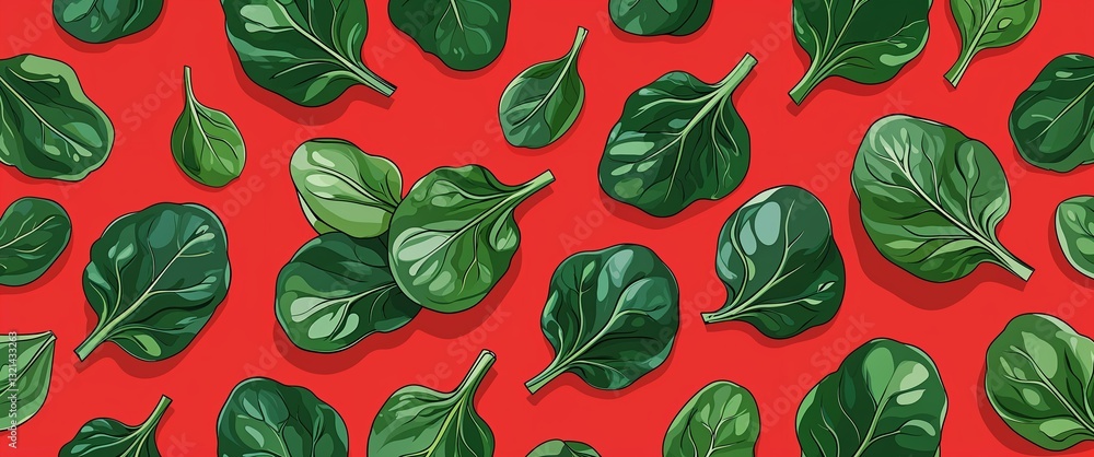 Aufkleber spinach pattern on red plain background digital abstract art work illustration design