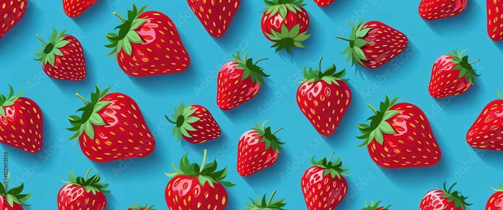 Aufkleber strawberry pattern on cyan plain background digital abstract art work illustration design