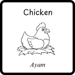 Animals Coloring E Book for Kid - chicken or ayam