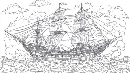 Sailing ship ocean waves cloudy sky nautical art (2)