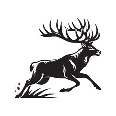Elegant Black and White Silhouette of a Majestic Deer run