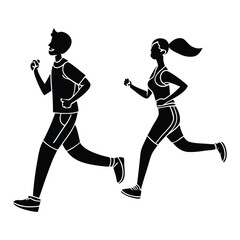 Obraz premium Vector illustration concept flat design of men and women doing sport and healthy lifestyle background -..World Health Day.exercising by jogging. Health and fitness. Vector illustration.