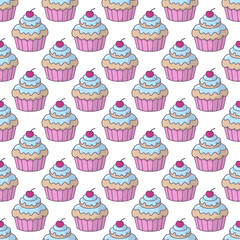 Sweet cake with cream. Seamless vector pattern for fabric design, wallpapper, wrapping.