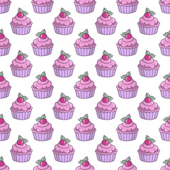 Sweet cake with cream. Seamless vector pattern for fabric design, wallpapper, wrapping.