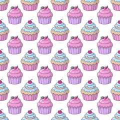 Sweet cake with cream. Seamless vector pattern for fabric design, wallpapper, wrapping.