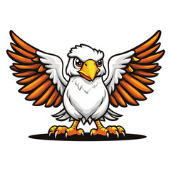 Cartoon Eagle with White Feathers and Orange Beak and Feet