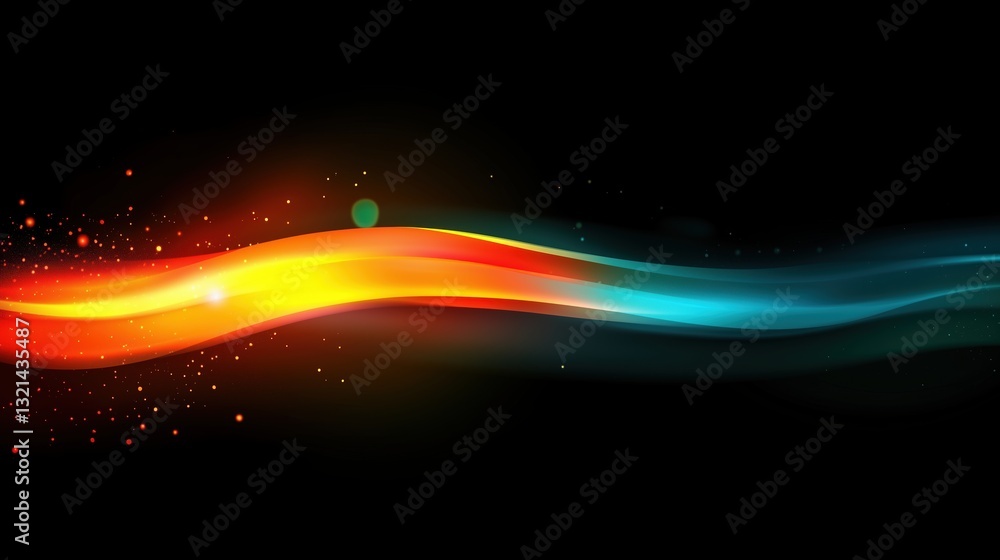Poster Abstract colorful light effect background with glowing lines and bokeh on a black backdrop. Modern motion template design for futuristic and dynamic digital presentation concepts.