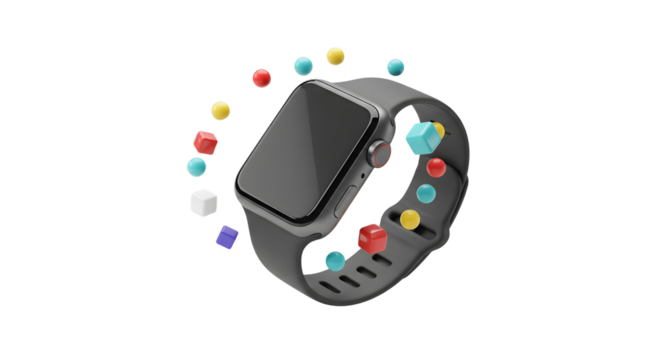 Modern smartwatch with abstract floating elements, digital lifestyle concept - Powered by Adobe