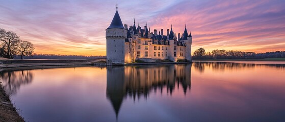 Majestic Medieval Castle of Sully-sur-Loire Glowing in Sunset Light