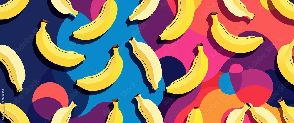 Poster banana pattern on colorful plain background digital abstract art work illustration design