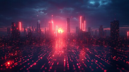 Fototapeta premium digital city, progress in technology, communication, internet, infrastructure development, and artificial intelligence 