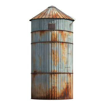 Rusty Grain Silo: This weathered grain silo stands tall, its aged metal panels and rusty textures telling a story of time, industry, and the countryside.