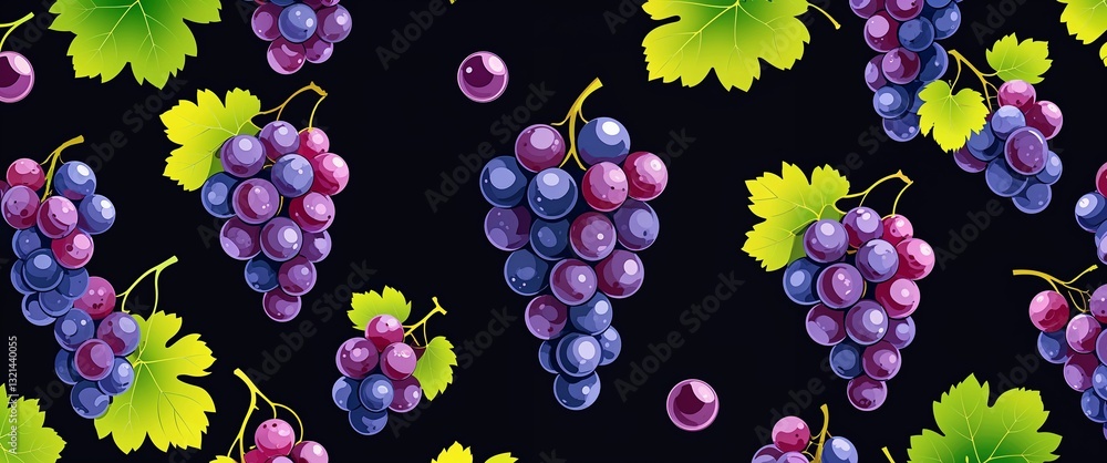 Poster grape pattern on black plain background digital abstract art work illustration design