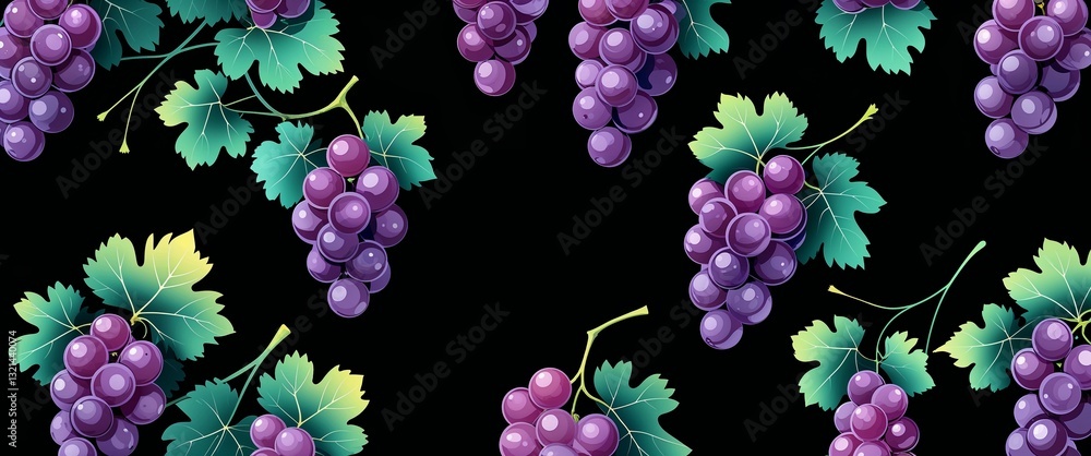 Poster grape pattern on black plain background digital abstract art work illustration design
