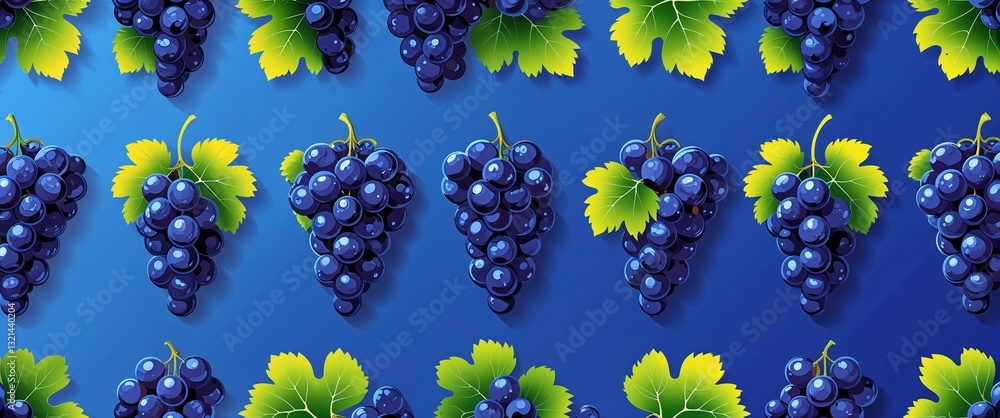 Poster grape pattern on blue plain background digital abstract art work illustration design
