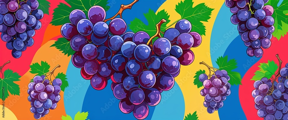 Poster grape pattern on colorful plain background digital abstract art work illustration design