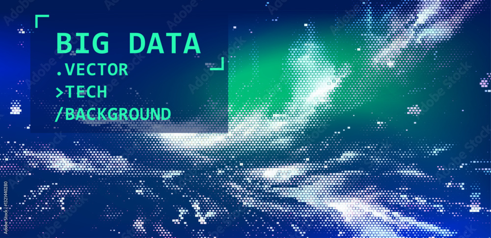 Aufkleber Digital vector illustration with pixelated patterns in blue hues. Modern cover highlights themes of big data and technology.