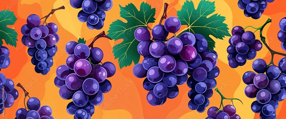 Poster grape pattern on orange plain background digital abstract art work illustration design