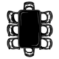 Obraz premium Dining table, top view vectorized furniture, Dining table furniture piece