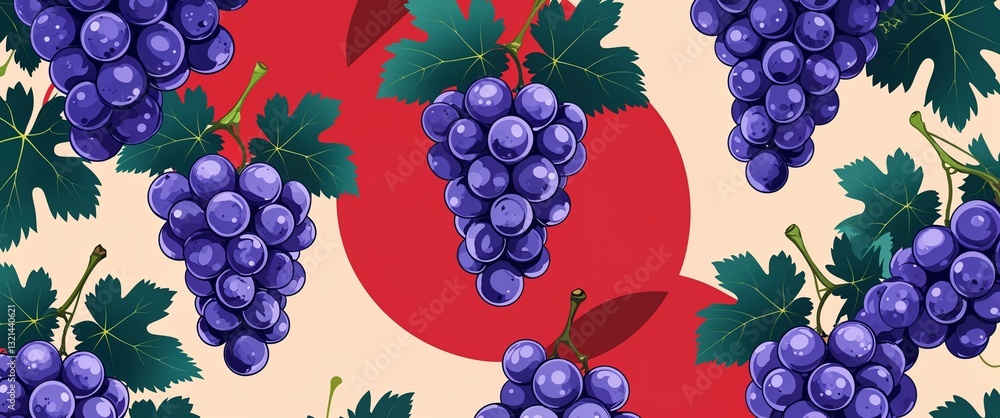 Poster grape pattern on red plain background digital abstract art work illustration design