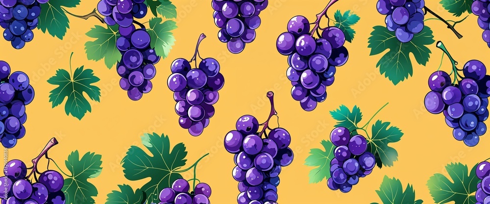 Poster grape pattern on yellow plain background digital abstract art work illustration design