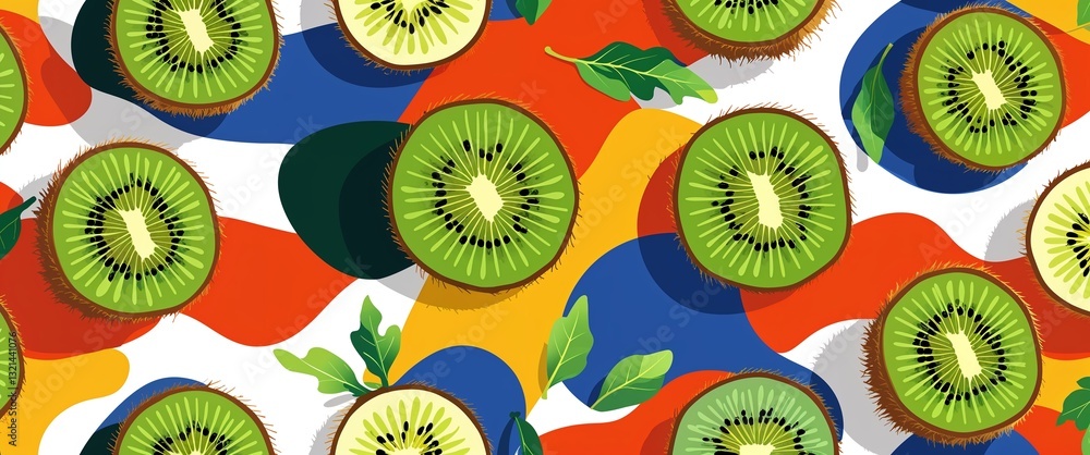 Aufkleber kiwi pattern on colorful plain background digital abstract art work illustration design