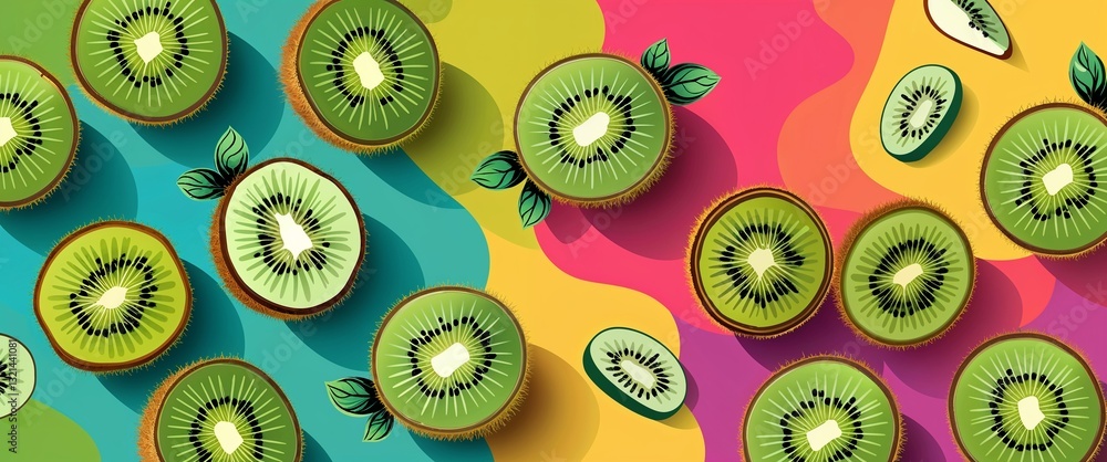 Aufkleber kiwi pattern on colorful plain background digital abstract art work illustration design