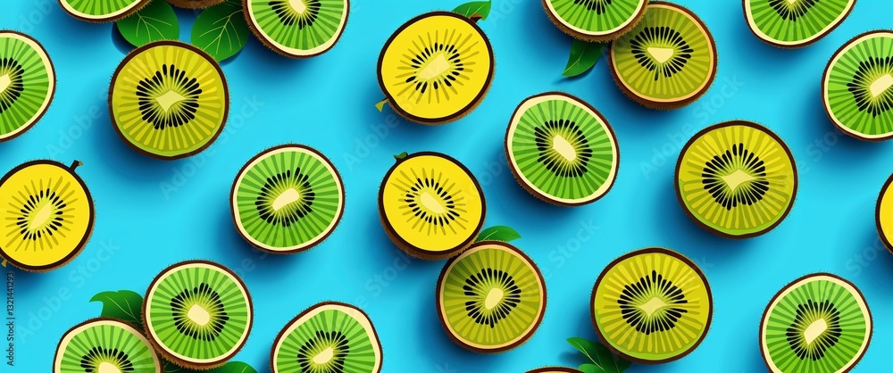 Poster kiwi pattern on cyan plain background digital abstract art work illustration design
