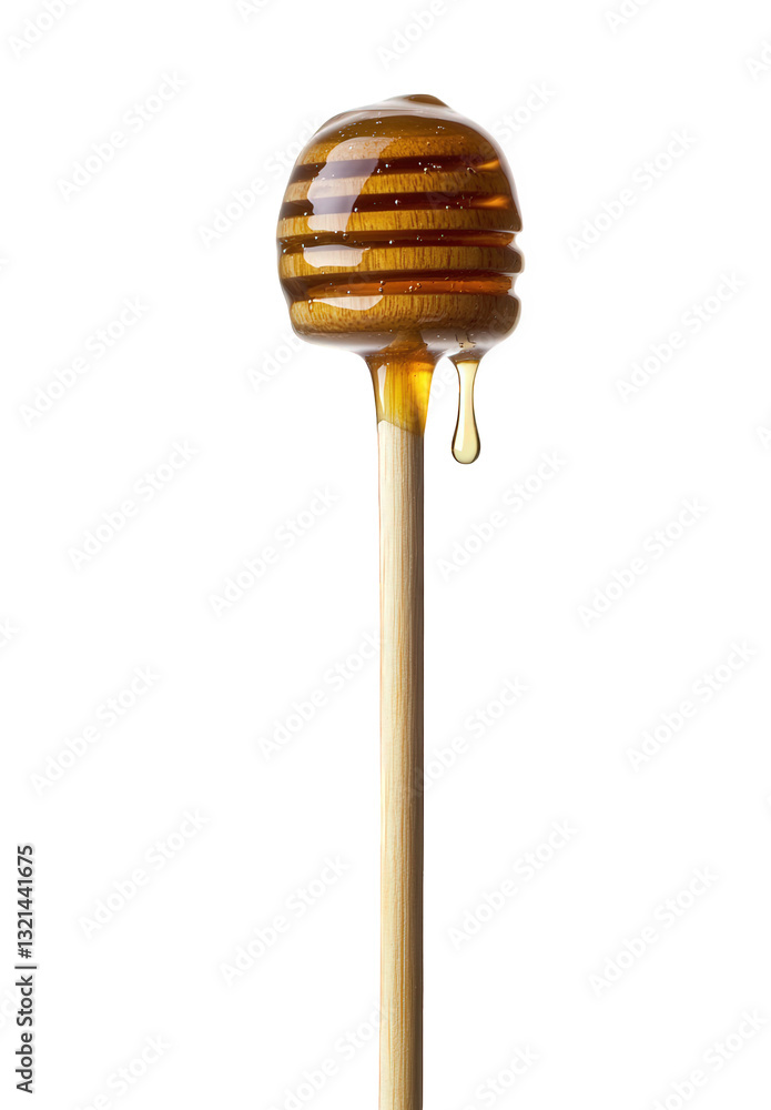 Poster a honey dipper with a smooth glossy surface showcasing the rich amber color of honey as it drips fro